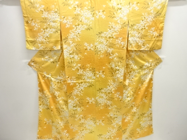 アンティーク着物　小紋 野山の秋＊葡萄の葉 菊 花 カーキ グリーン 抹茶 アンティーク